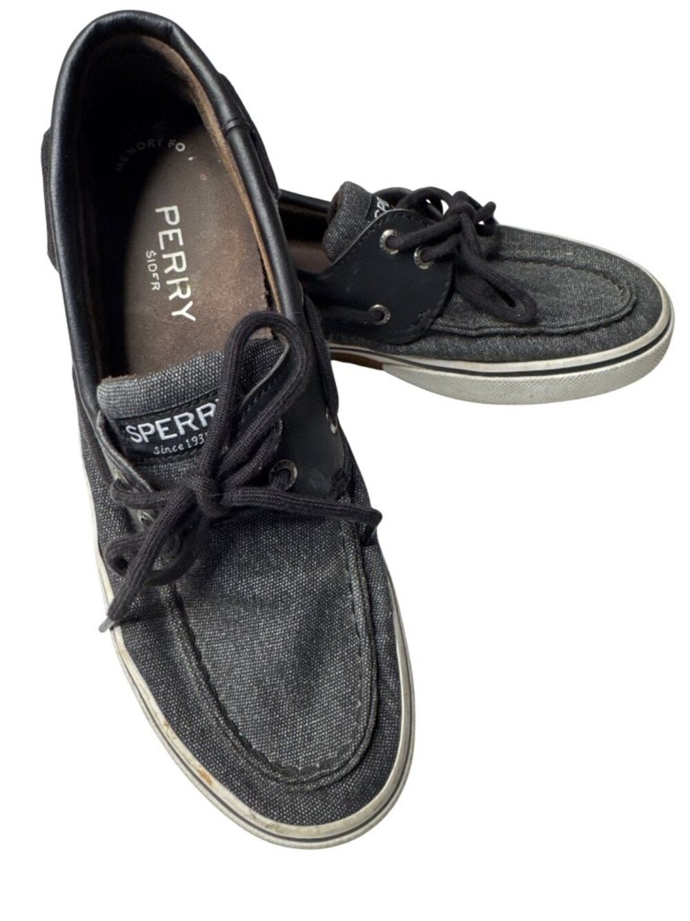 Sperry Top-Sider Mens Boat Shoes Size 8 Memory Foam Deck Shoe Black Canvas